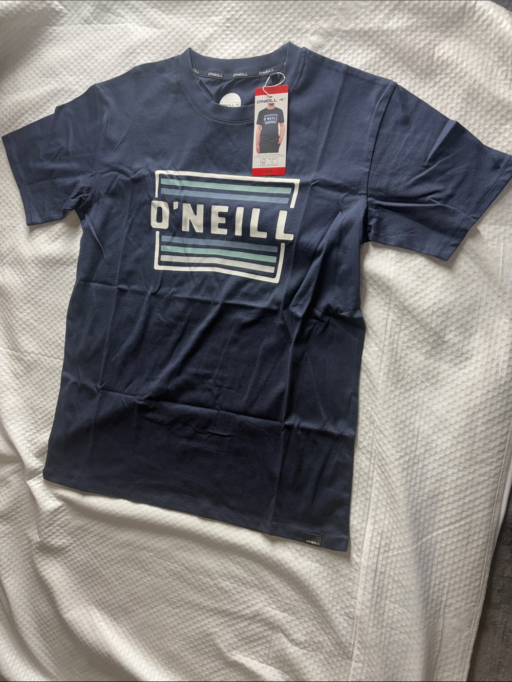 O'Neill Navy Short Sleeve Logo Tee with White & Light Blue Graphic